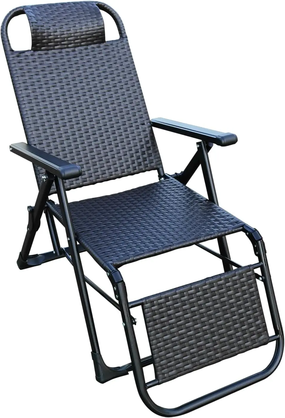 Outdoor Foldable Reclining Rattan Chair Heawy Steel Frame Adjustable, Lounge Zero Gravity Recliner Chair for Yard, Lawn, Porch,