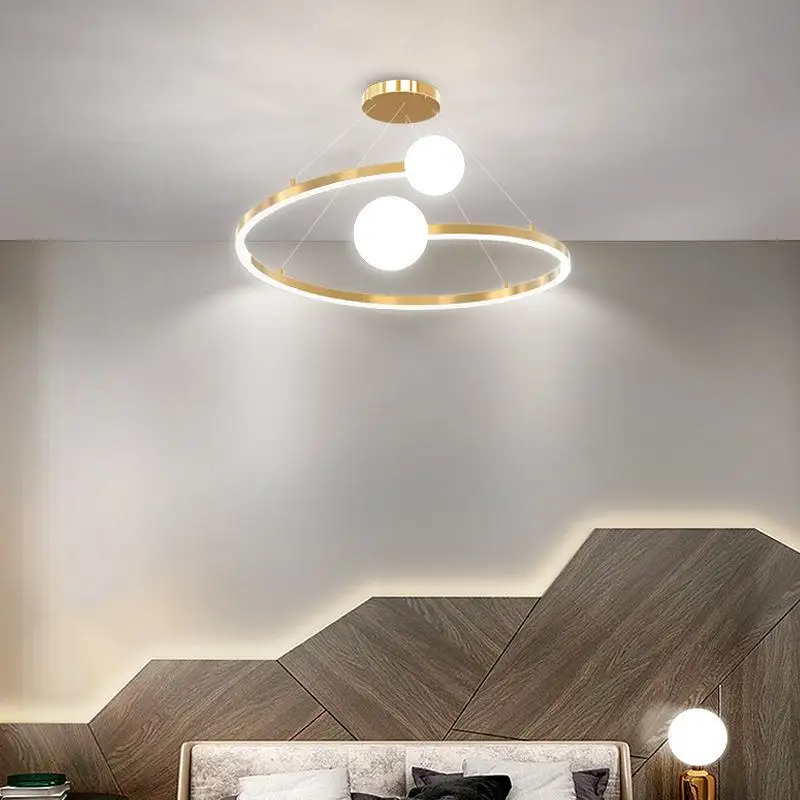 Nordic New Minimalist Dressing Room Living Room Bedroom Chandelier Creative Ring Design Curved Design Balcony Corridor Lighting