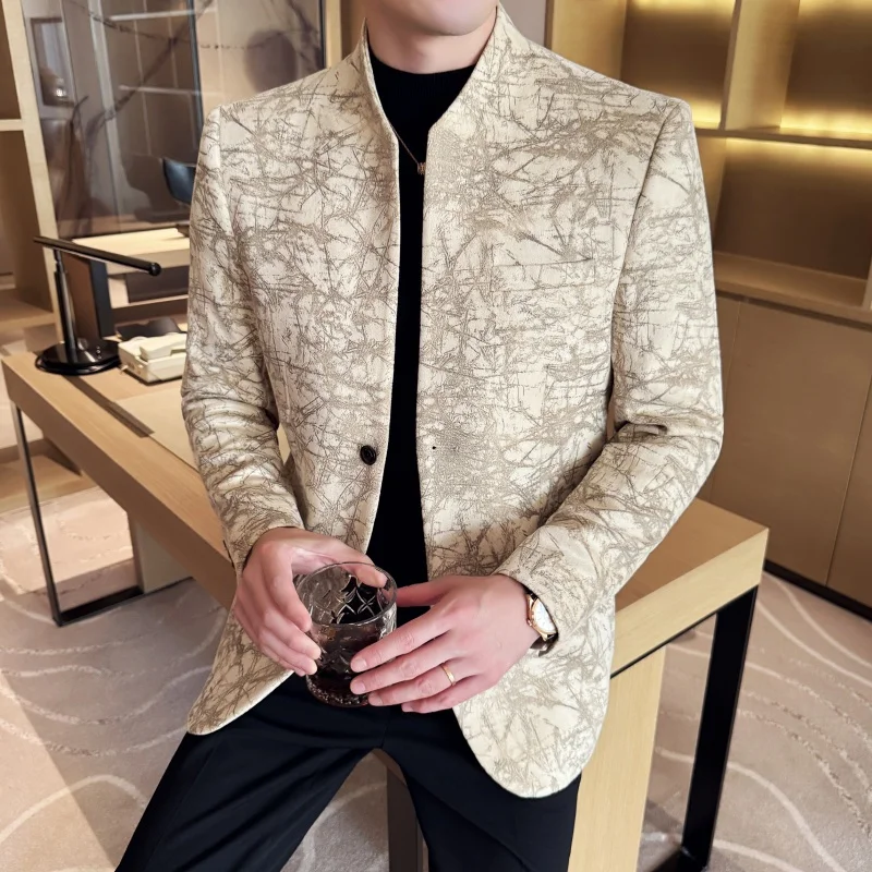 

High Quality Chinese Style Casual Floral Embroidery Suit Jacket Men Slim Fit Evening Dress Stage Singer Performance West Coat