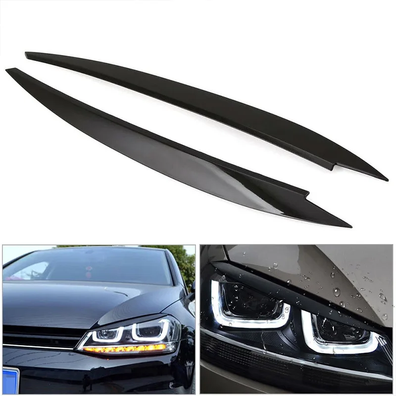 

2pcs ABS Car Headlamp Protection Sticker Headlight Cover Trimming Sticker Glossy Black for VW Golf MK7 2013-2019