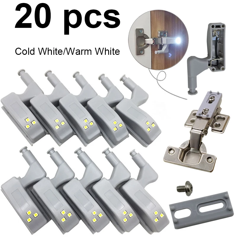 20 szt. Uniwersalny wewnętrzny czujnik szafka lekka z zawiasami LED do szafy z czujnikiem światła sypialnia oświetlenie nocne do szafy kuchenne
