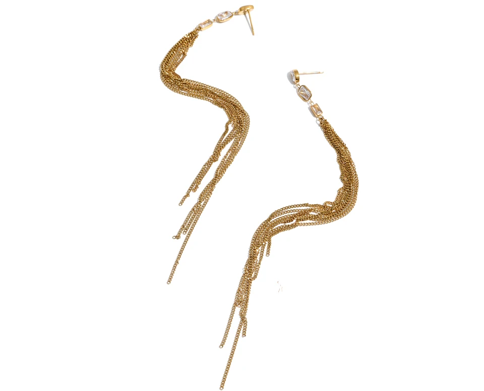 Yhpup Edelstahl CZ Lange Quasten-Wasserfall-Ketten-Ohrringe für Damen, Abendglamour, Eleganter Schmuck, Geschenk – Detail 2