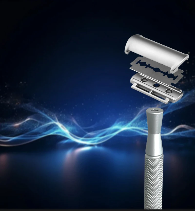 ماكينة حلاقة آمنة هدية لقص اللحية مع مقبض معدني مرجح للرجال ماكينة حلاقة يدوية احترافية ماكينة حلاقة