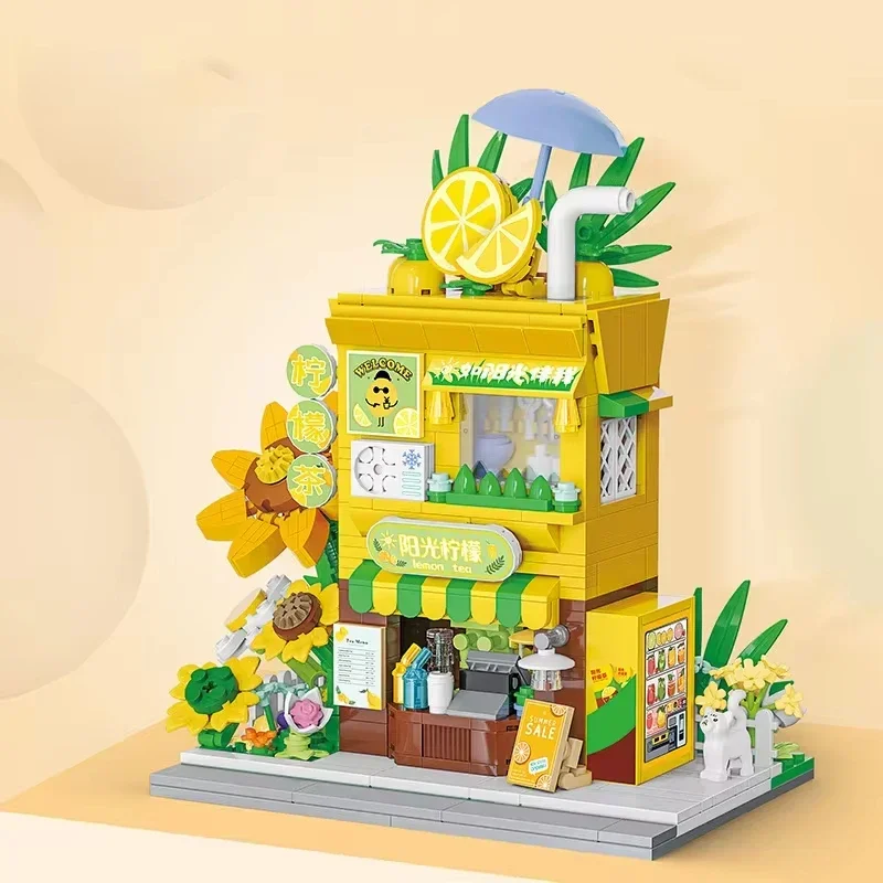 Cute Mini Store Building Blocks Coffee/Lemonade/Rose Shop Model Assembly Education Toys for Kids Girls Holiday Birthday Gifts