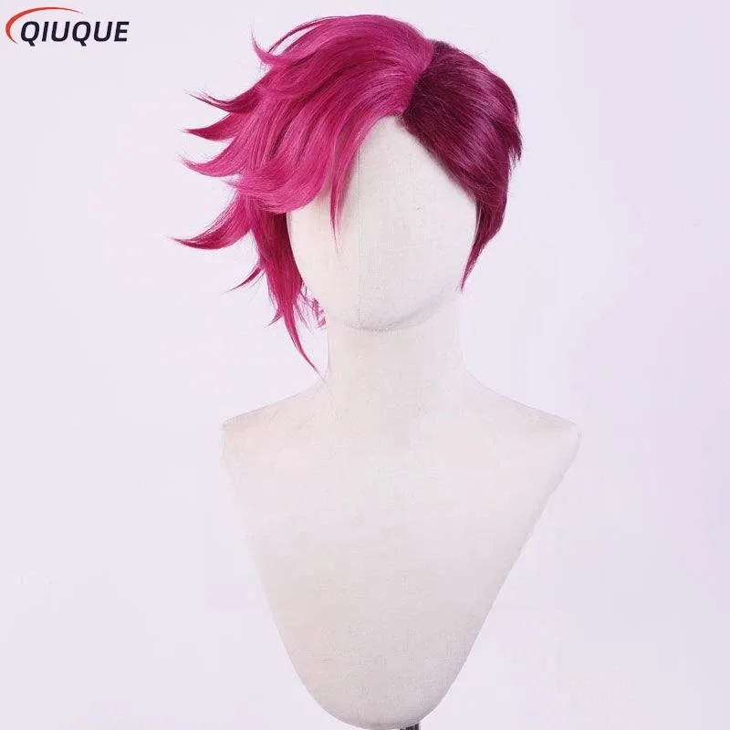 Vi Acrane Spiel LOL Kostüm Rot Kurzer Ledermantel Set Anime Arcane Vi Cosplay Perücke Schuhe Outfits Halloween Karneval Anzug saa