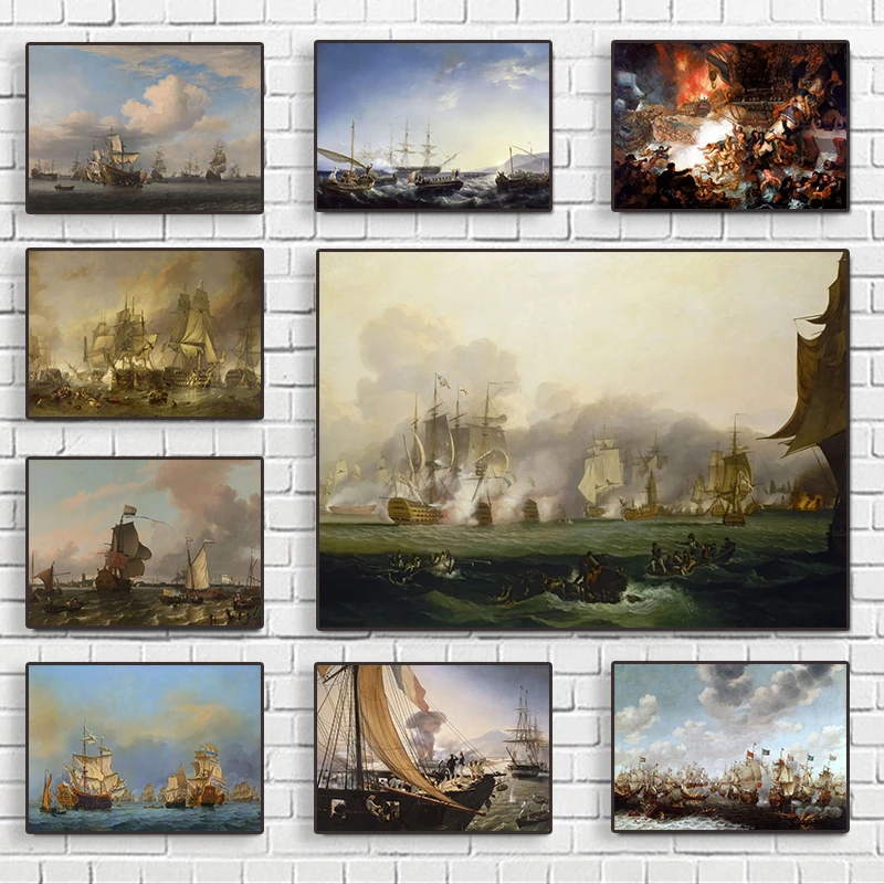 The Battle of Trafalgar The Man of War Briell World Sea Battle Painting Canvas Painting Living Room Study Home Decoration