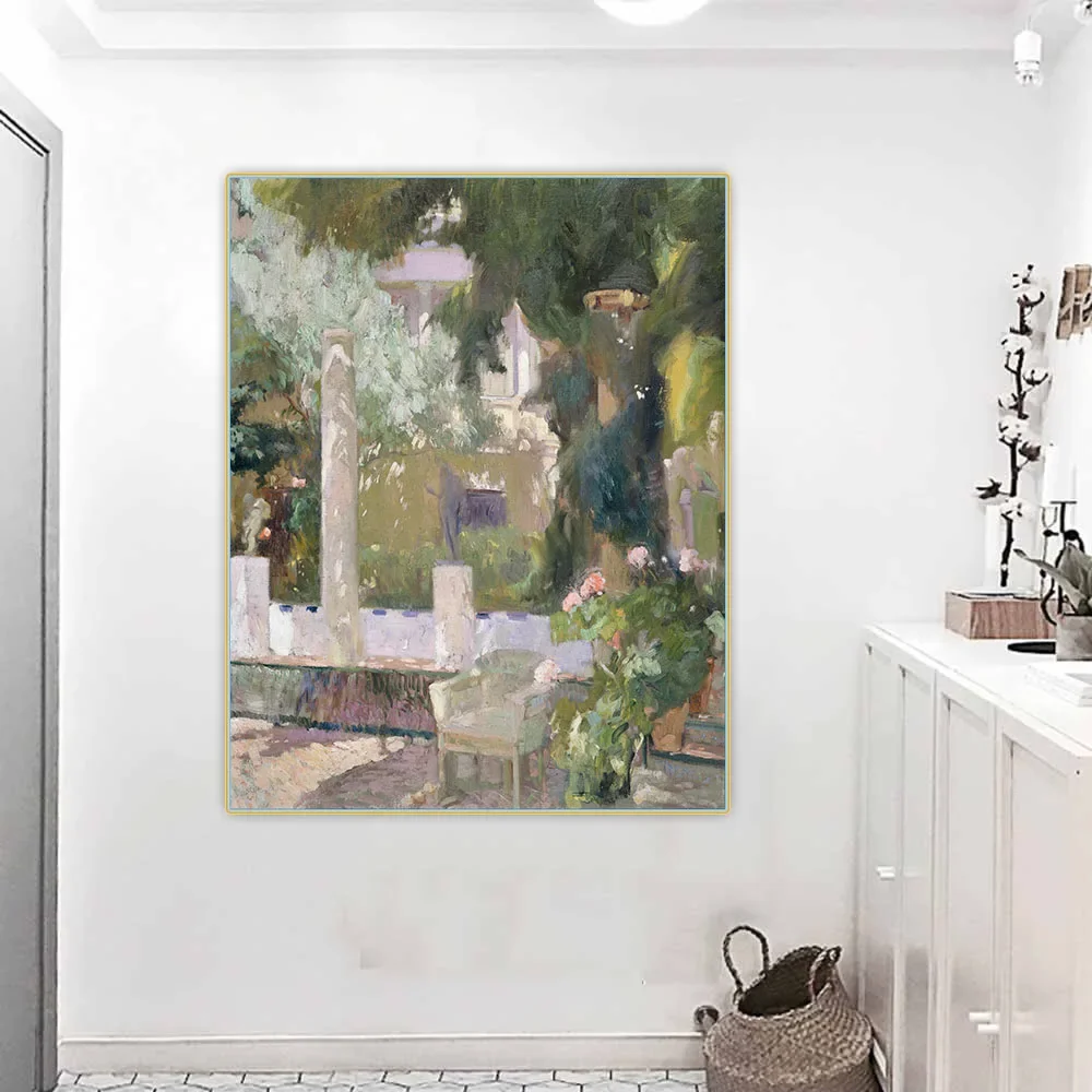 Citon Joaquin Sorolla 《Los jardines en la casa familiar Sorolla》 lienzo pintura al óleo imagen telón de fondo decoración de pared decoración del hogar