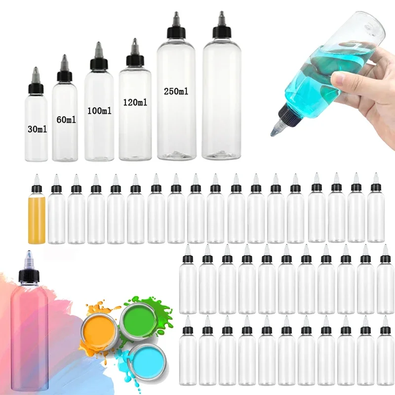 

5Pcs 30/60/100/120ml Plastic PET Dispensing Bottles with Twist Cap Clear Squeeze Bottles For Crafts Art Ink Liquid Dispense Soap