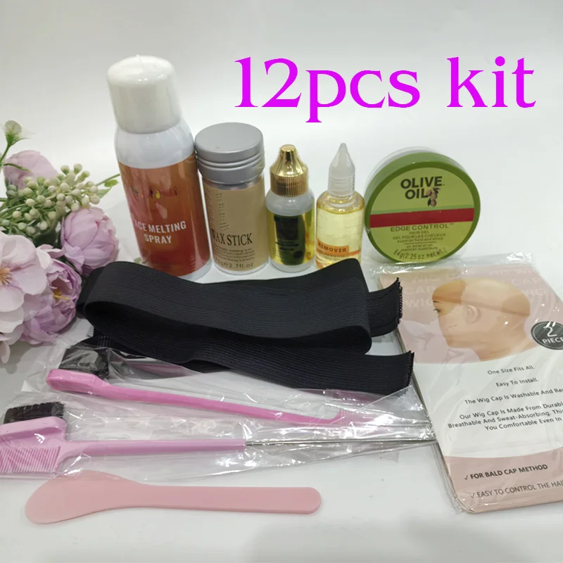 

Melting Spray For Lace Wigs -12Pcs Wig Kit Edge Control Lace Glue Wig Kit For Install Wig Accessoire Perruque