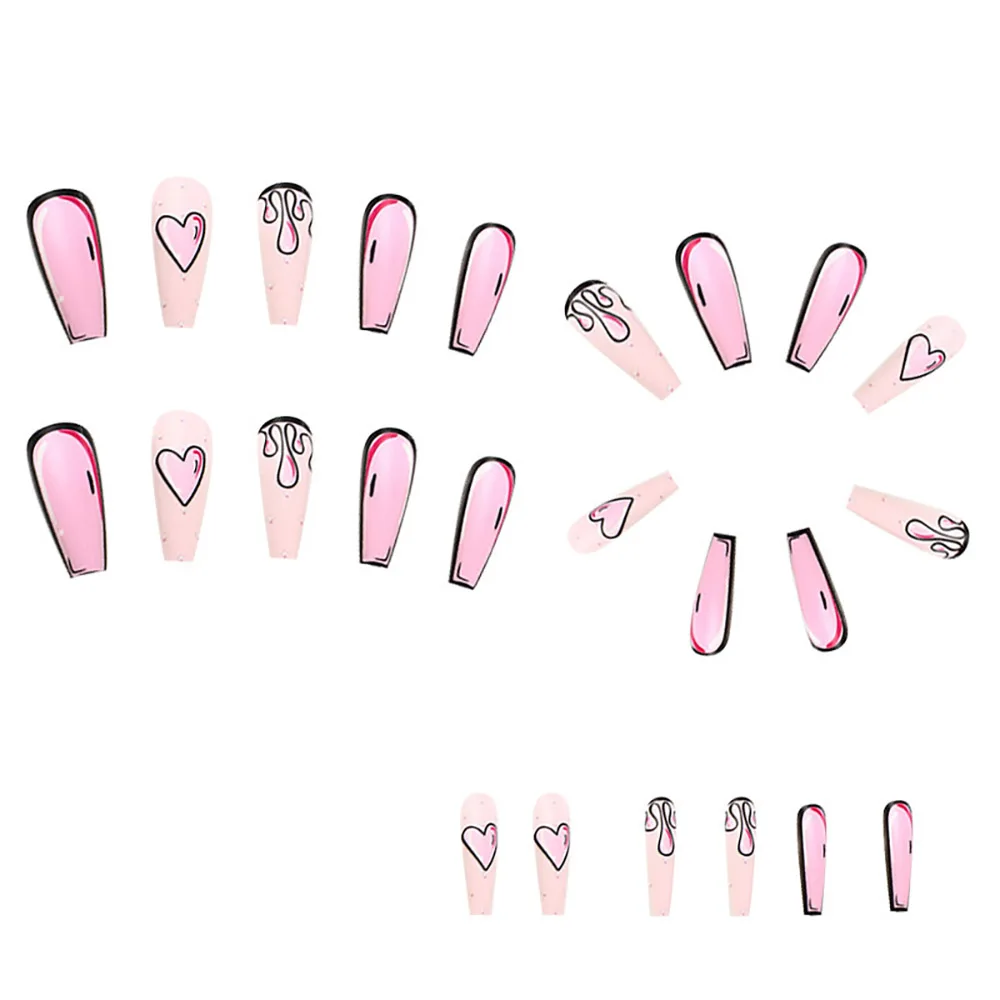 Neon Pink Nails com destacável prego Dicas Set, Nubuck, Comic Tipo, Pintura, Coração, Waterdrop, unhas Dicas, Wearable, Fingertips Falso, 404