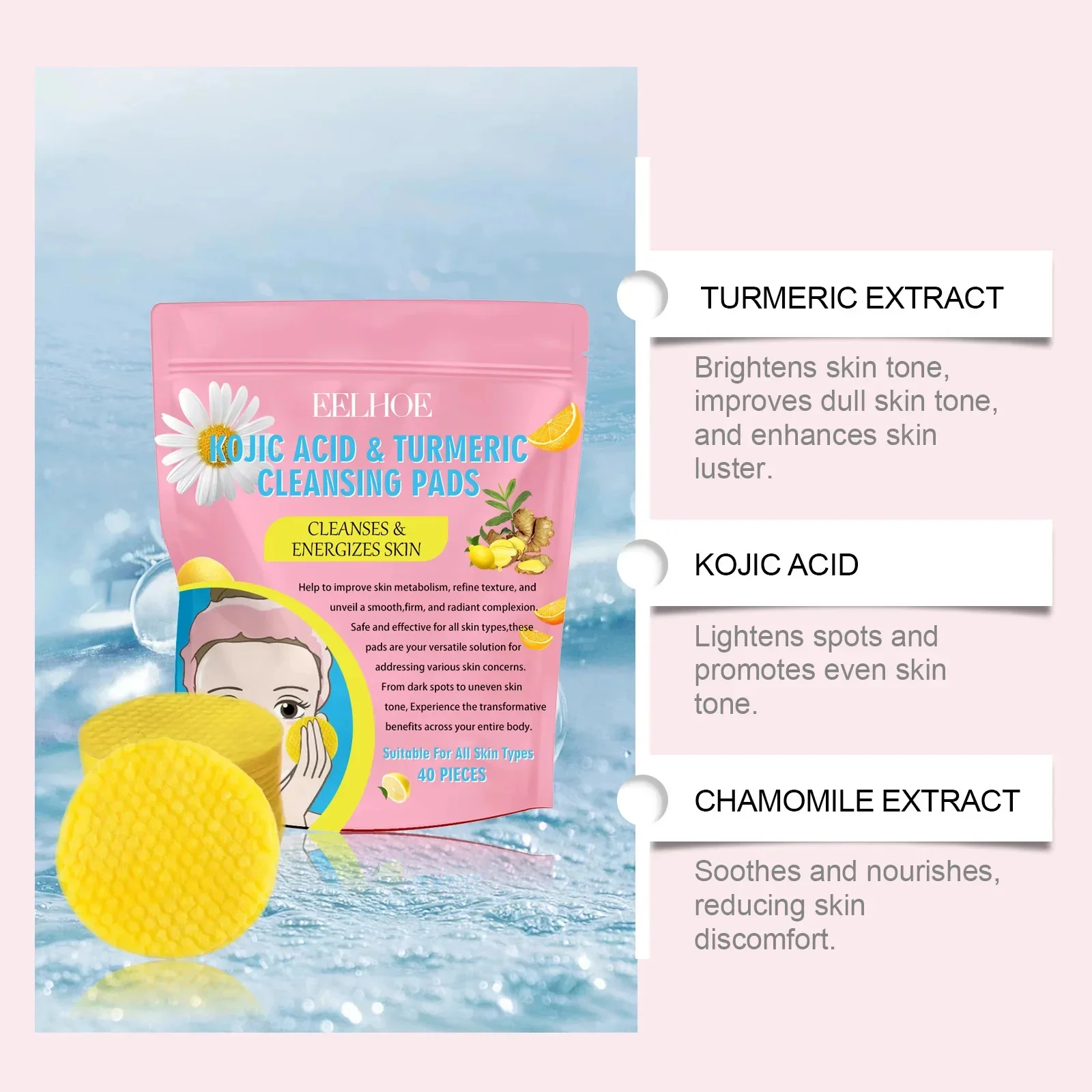 120PCS Face Cleansing Sponge Professional Turmeric Kojic Acid Facial Cleansing Pads for Removing Dead Skin Skin Exfoliating