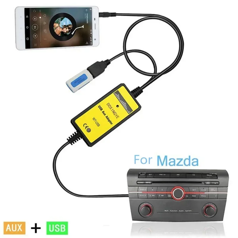 DOXINGYE USB AUX Mp3 Player Adapter Car Digital Music CD Changer 3.5mm For Mazda 2/3/5/6/CX7/MX5/MPV/Miata/Tribute/RX8 interface