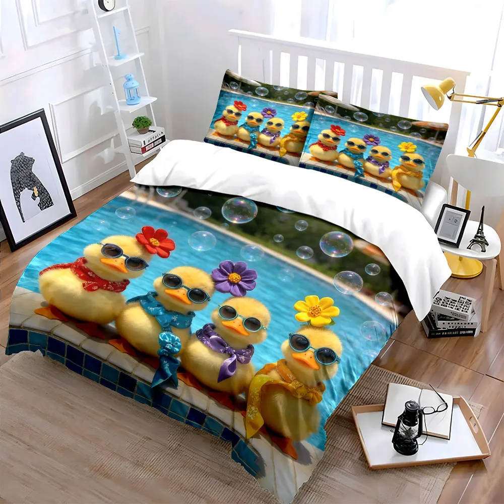 

Poolside Duck Figurine Set Soft Comfortable Duvet Cover Bedding Set Included 1*Duvet Cover & 2*Pillowcases, gift