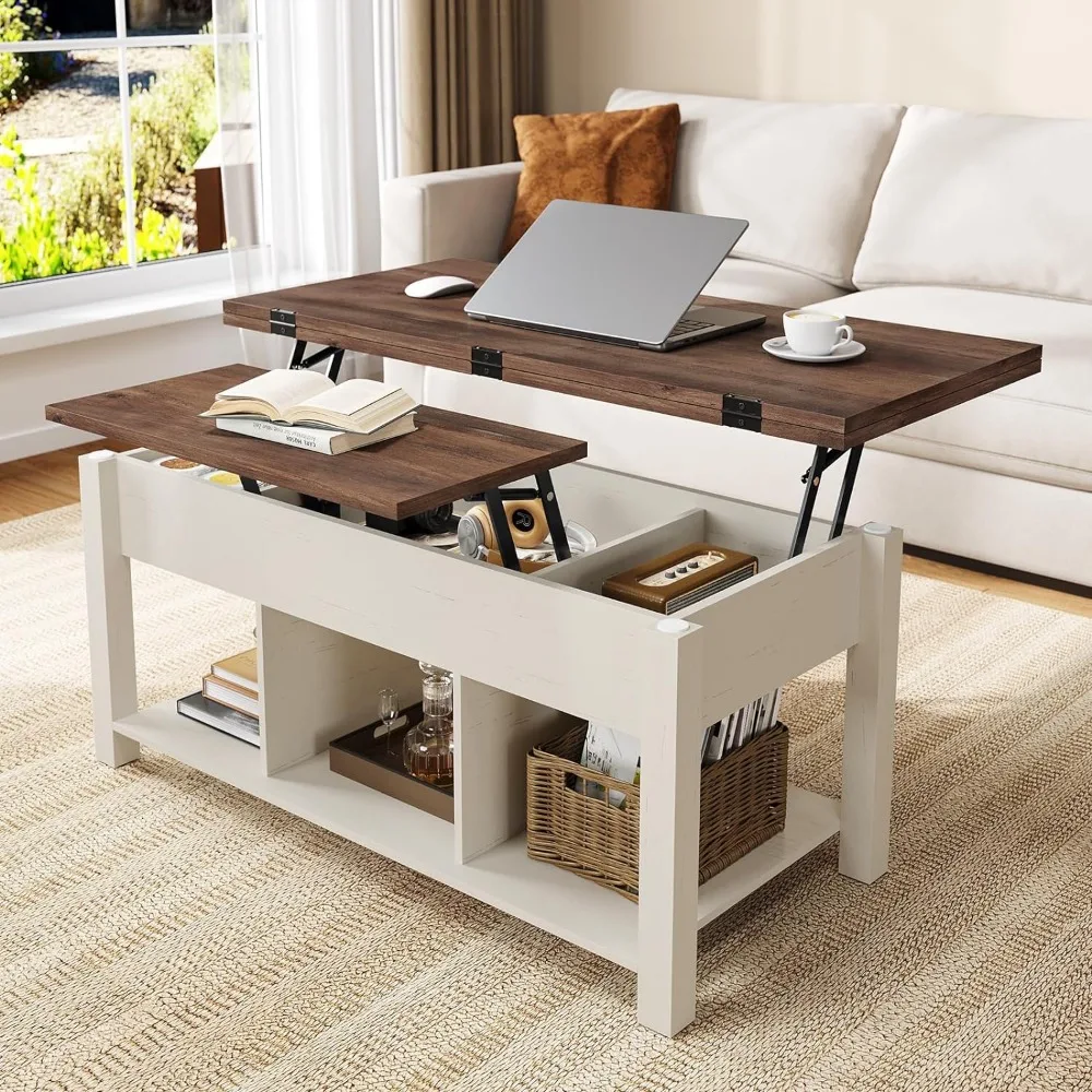 Lift Top Coffee Table for Living Room, 4 in 1 Coffee Table with Storage, Modern Farmhouse Wood Coffee Tables with Hidden