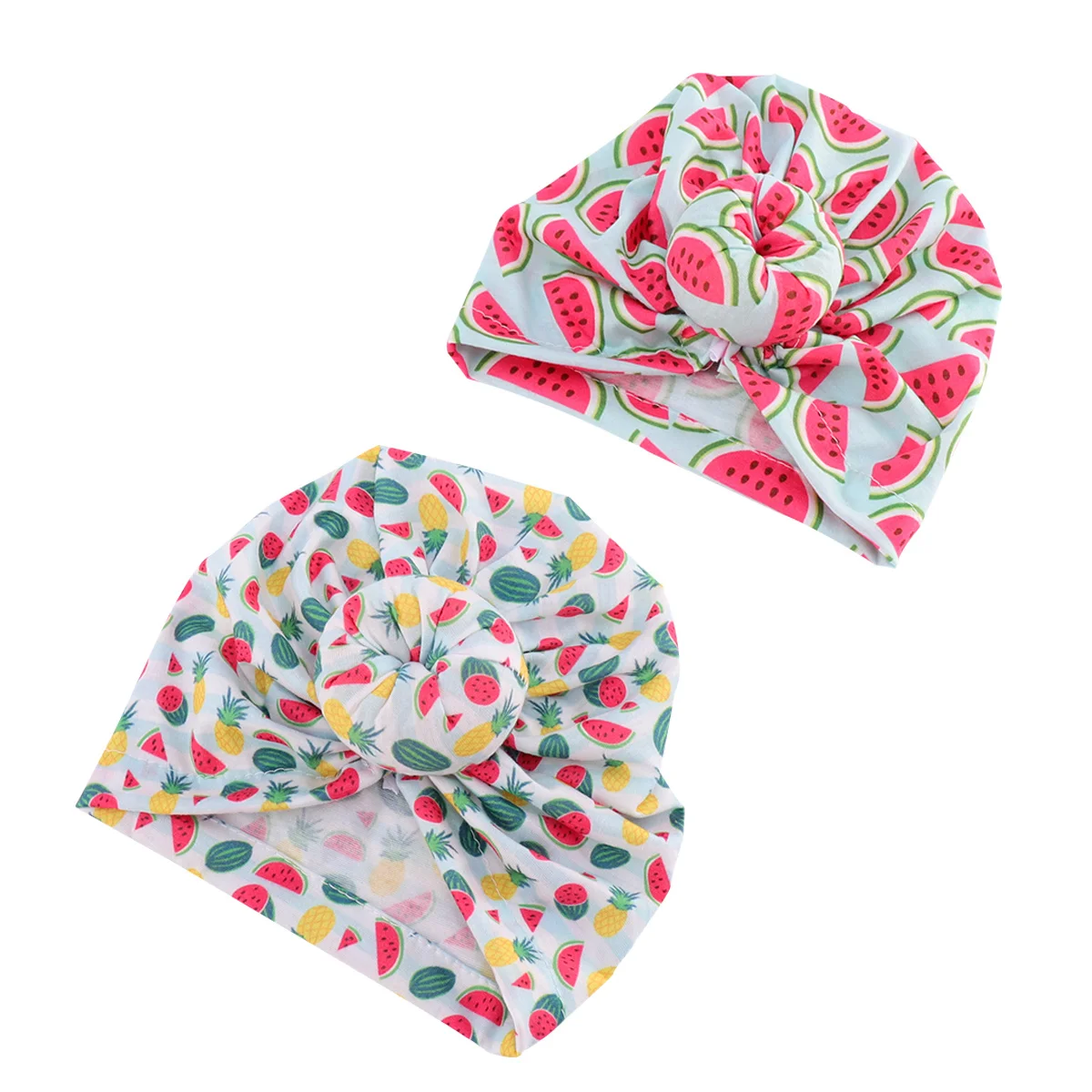 

2Pcs Breathable Baby Beanie Elastic Turban Hat Comfortable Sweat Absorption Headwear for Infants Kids Creative Printing
