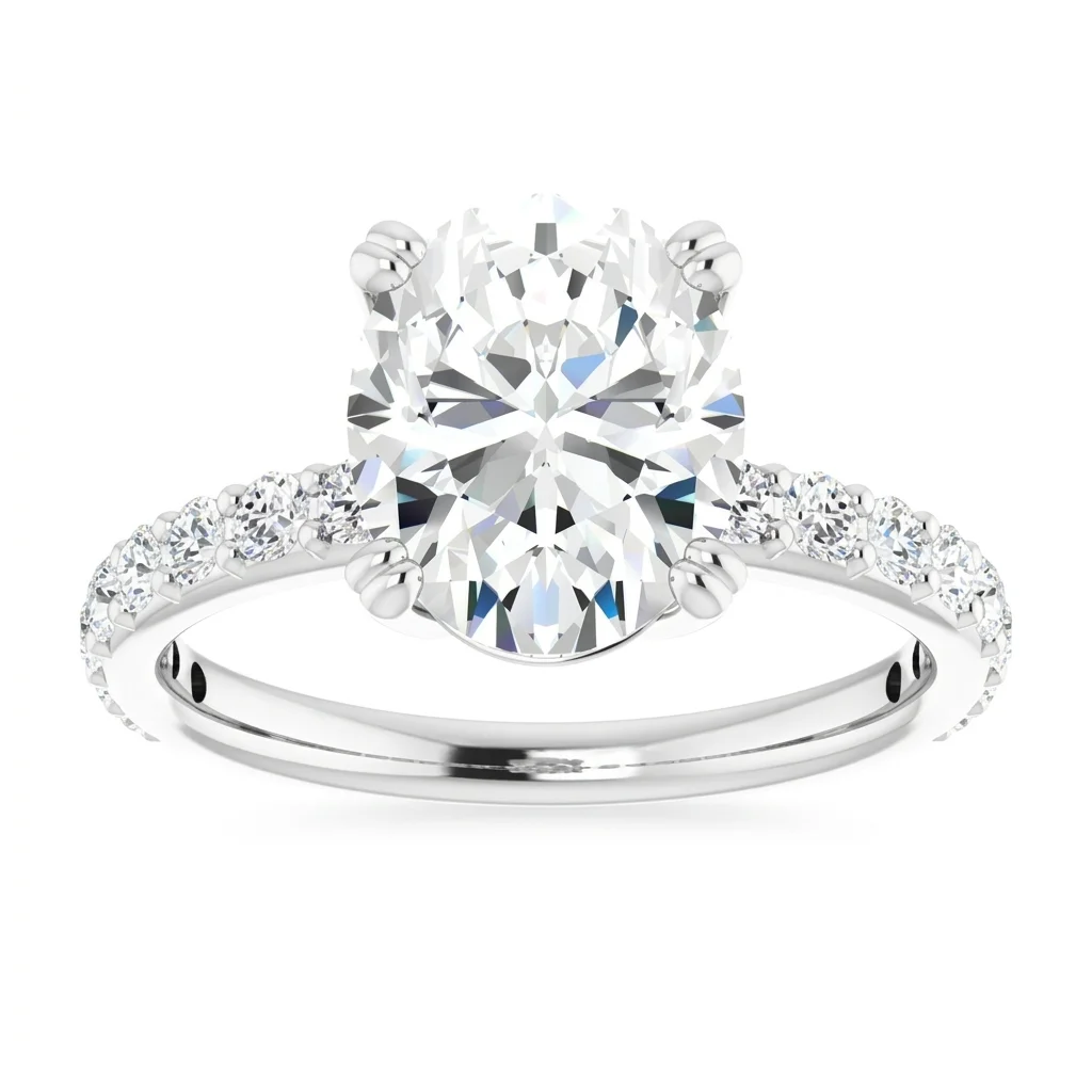 

Timeless Oval Cut Moissanite Engagement Ring, S925 Silver D Color VVS1 Pave Wedding Band Bridal Jewelry For Women & Daily Wear