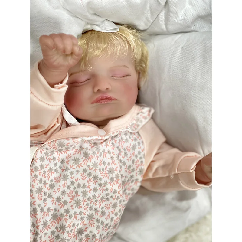 Rosalie aux cheveux blonds Reborn Sleeping Baby Butter Girl, Cuddle Baby, Réaliste, Peau peinte en 3D, Veines visibles, 45cm