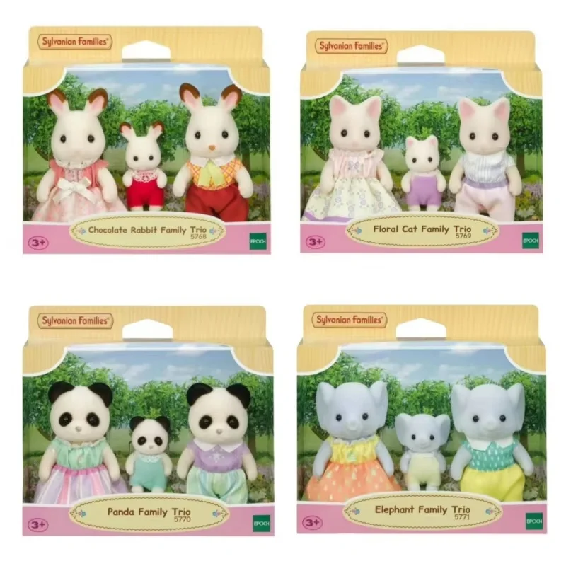 Figurki anime Sylvanian Families, Calico Critters, zestaw mebli, kwiatowy kot, czekoladowy królik, słoń, panda, trio rodzinne, prezenty