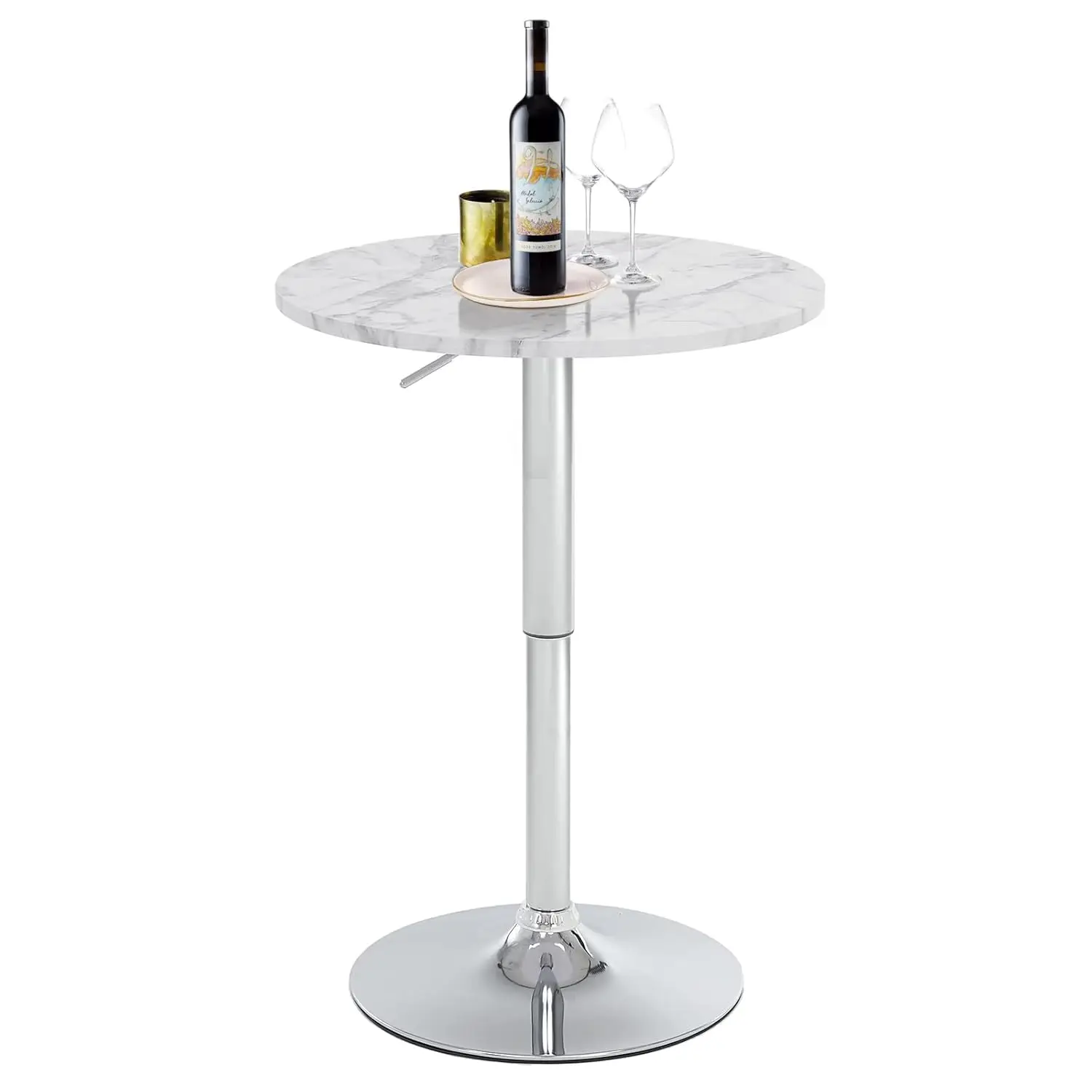 

23.6" Round Adjustable Height Bar Table Top Metal Base Cafe Kitchen Bistro, Customized