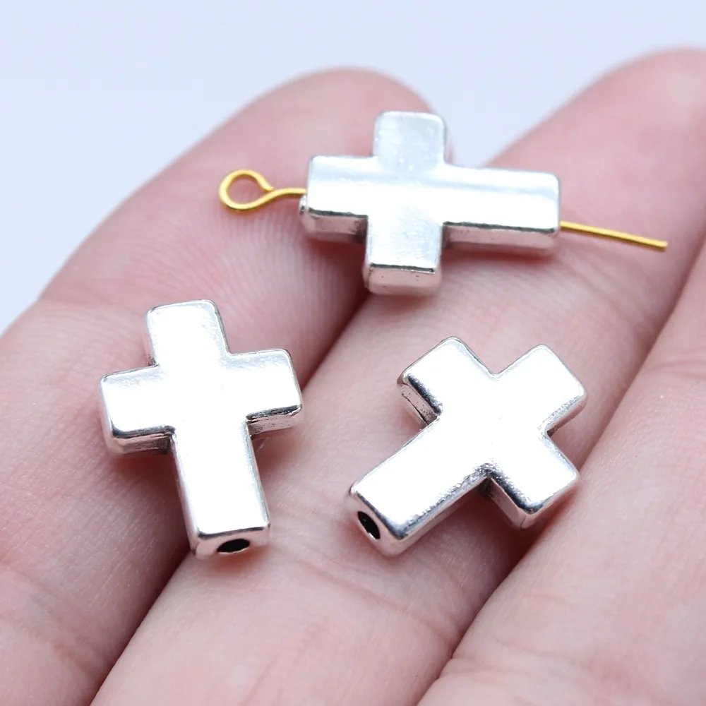 WYSIWYG 10pcs 12x16mm Alloy Smooth Religion Cross Loose Spacer Beads DIY Charms Bracelet Necklace For Jewelry Accessories