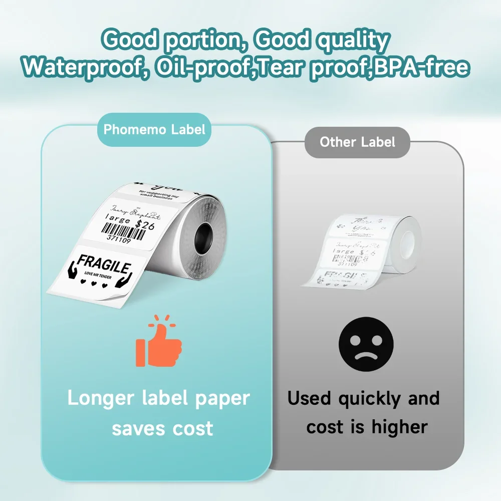 Phomemo Thermal Label Sticker for M110/M221/M220/M120/M200 Portable Printer for Barcode/Address/Mailing/Logo/Business/Home Tag