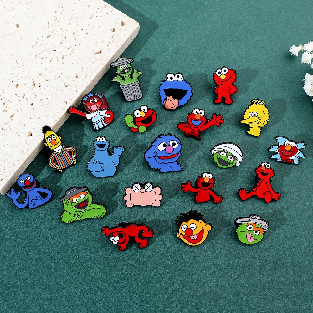 Broche de Barrio Sésamo, insignia de Elmo, monstruo de galletas, alfileres de solapa de Metal, broches de figura de dibujos animados de Anime,