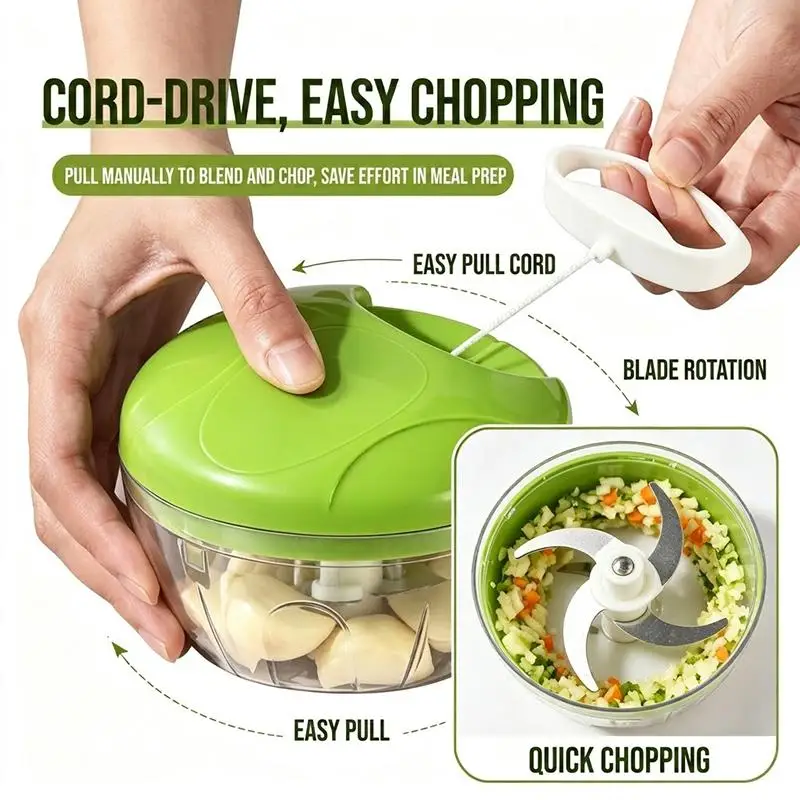 Hand Pull Manual Food Chopper Sharp Stainless Steel Blades 1Pcs Multifunctional Vegetable Cutter for Kitchen Garlic Onion