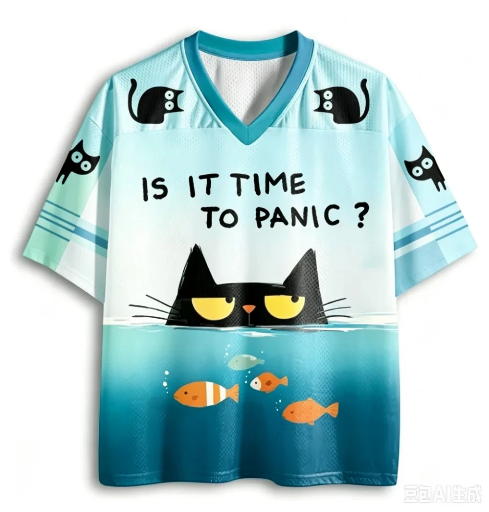 Amerikanischer Stil, lustiges Cartoon-Katzenmotiv, 3D-gedrucktes T-Shirt für Männer und Frauen, V-Ausschnitt, trendiges Streetwear-Outdoor-Freizeitkleidungsstück, Eltern-Kind-Kleidung – Detail 6