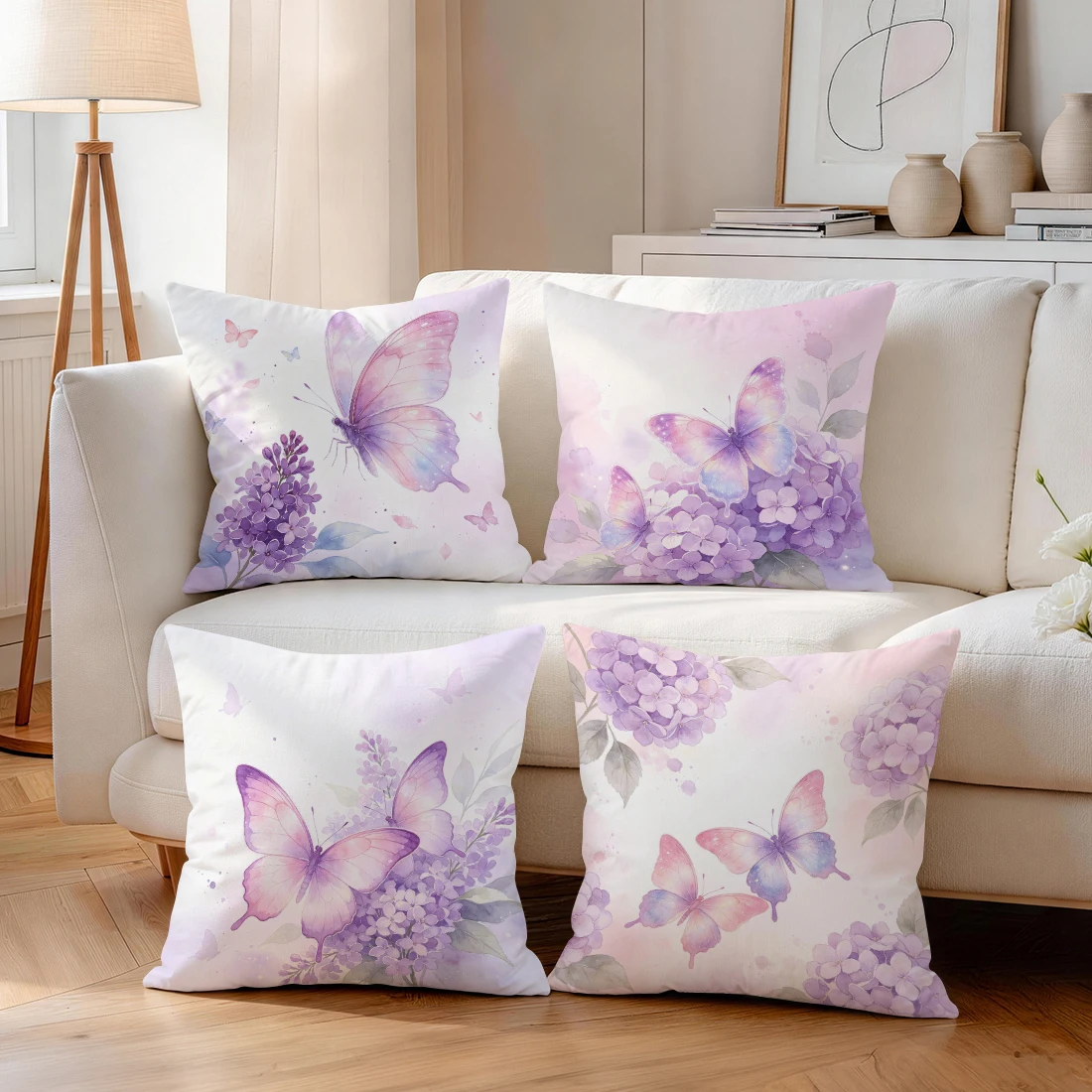 Hydrangea Lilac Flower Pillowcase Printed Polyester 40/45/50cm Throw Pillowcover Decorative Sofa Cushion Pillowslip Home Decor