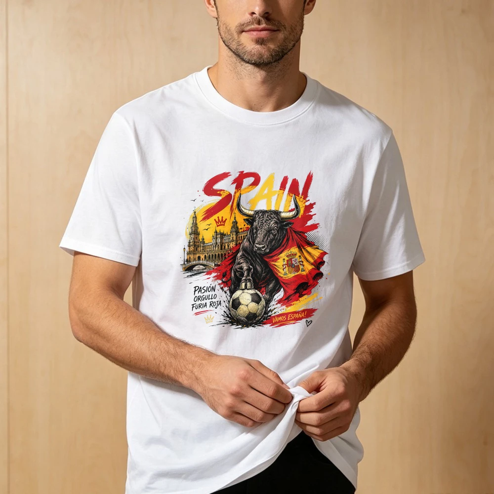 Vamos España Tees Furia Roja Spain Soccer 2026 Tshirt Spain Futbol Printing Tshirt Spanish Bull Shirt Unisex Cotton Tops