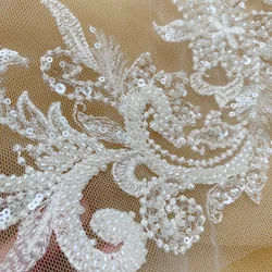 2024 39.5x11CM Big Patches 1 Pair Ivory Beaded Lace for Wedding