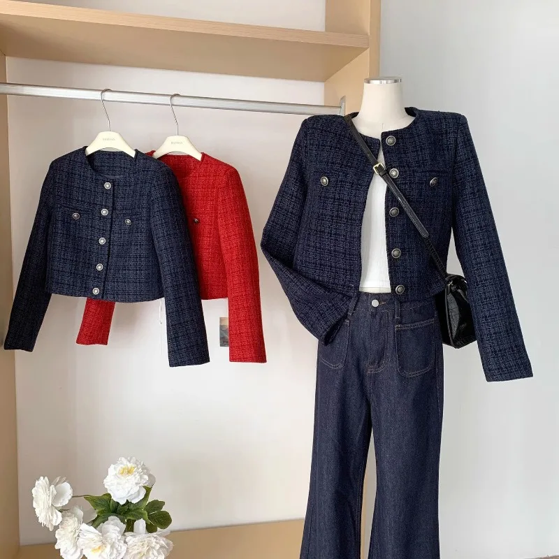 Kort jack voor dames Herfst Single-breasted Retro High-end casual losse top met lange mouwen