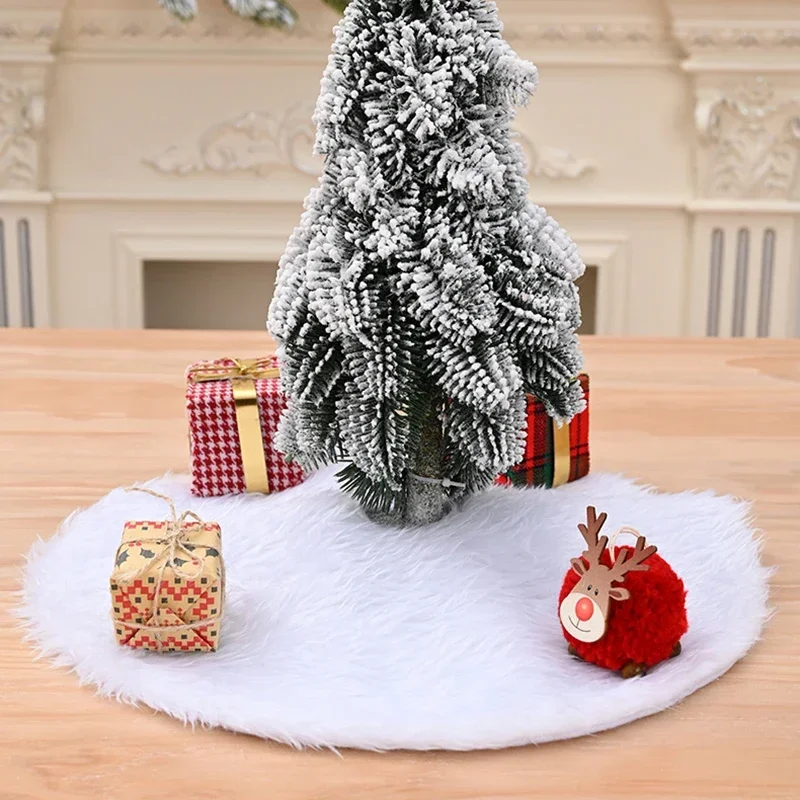 Jupe d'arbre de Noël en peluche, fausse fourrure blanche, arbres de Noël, tapis à paillettes, petites jupes en polymères, décorations de fête à la maison, 15 po, 38 cm