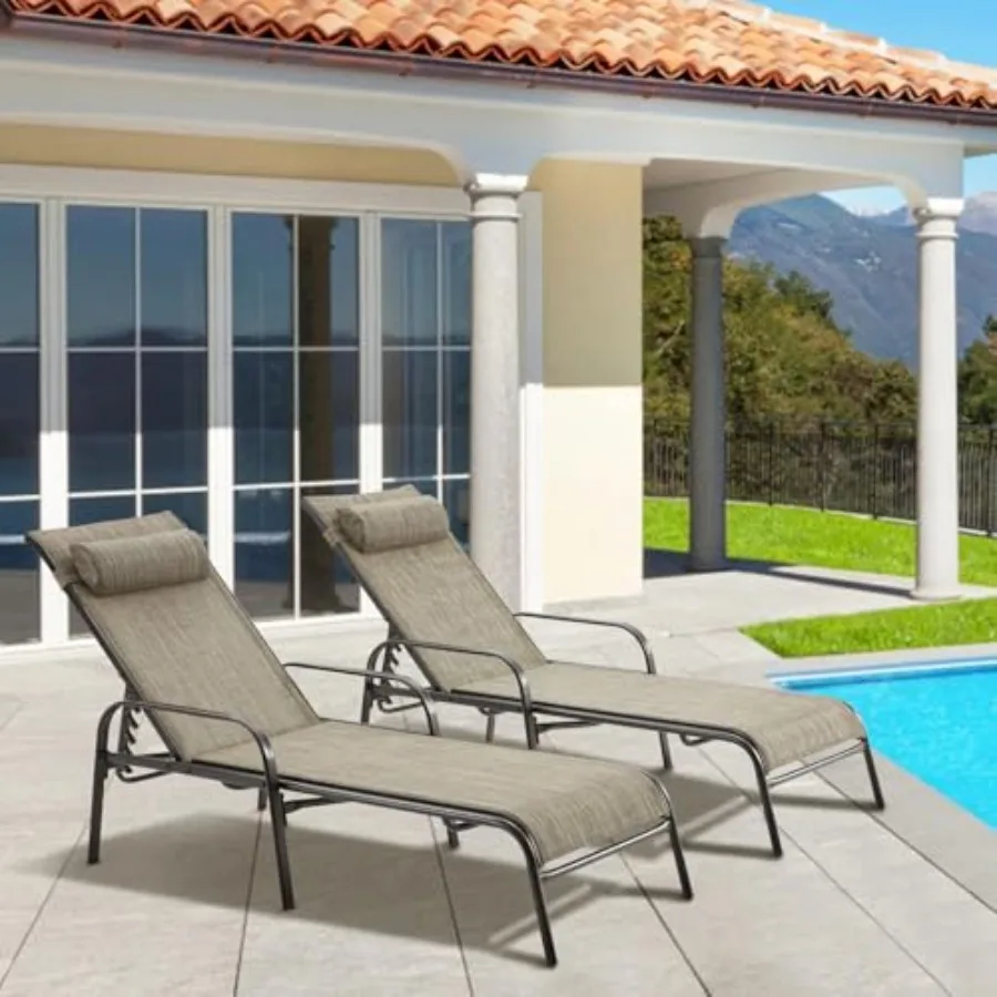 Patio Lounge Chairs Set of 2, All-Weather Waterproof Upgraded Outdoor Pool Chaise Lounge Chairs with Adjustable Backrest for Be