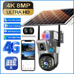 4G Sim Card Outdoor Solar Camera 4K 8MP IP PTZ Surveillance CCTV Dual Screen PIR Night Vision Mobile Detection Security Camera