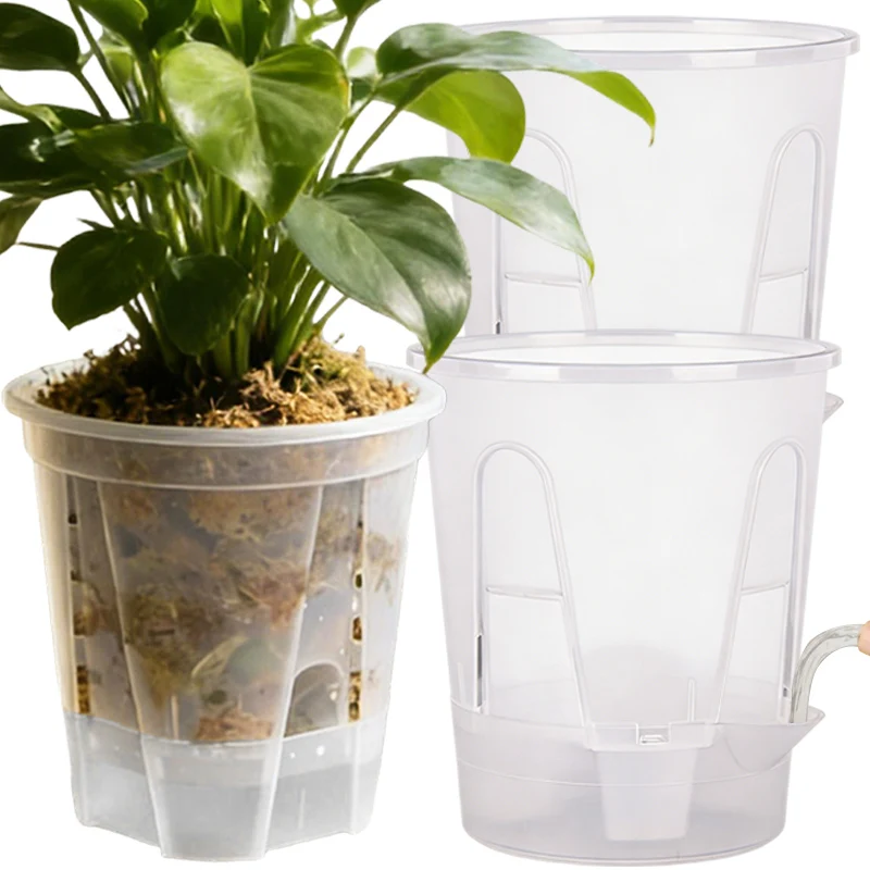 

Прозрачный самополивающийся горшок для растений: для бонсай, орхидей, гидропоники, с дышащим дном, для ленивого выращивания
