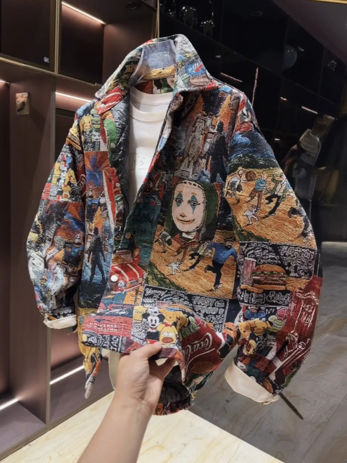 

Autumn Winter New Sle Men's Faionable Casual Warmth Collar Jaet National Wind Color Woven Embroidery Lapel Coat