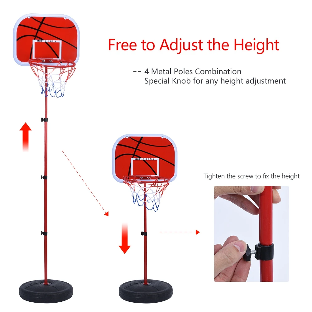 Basketball System Adjustable Basketball System Height Adjustable Basketball Stand System Hoop Backboard Net Kit for Children