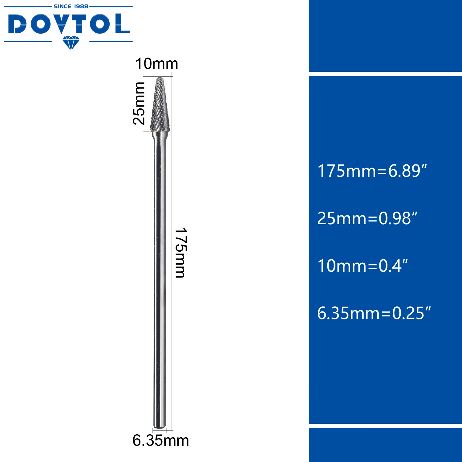 SL-3L6 Tungsten Carbide Burr Rotary File Taper Shape with Radius End Double Cut with 1/4