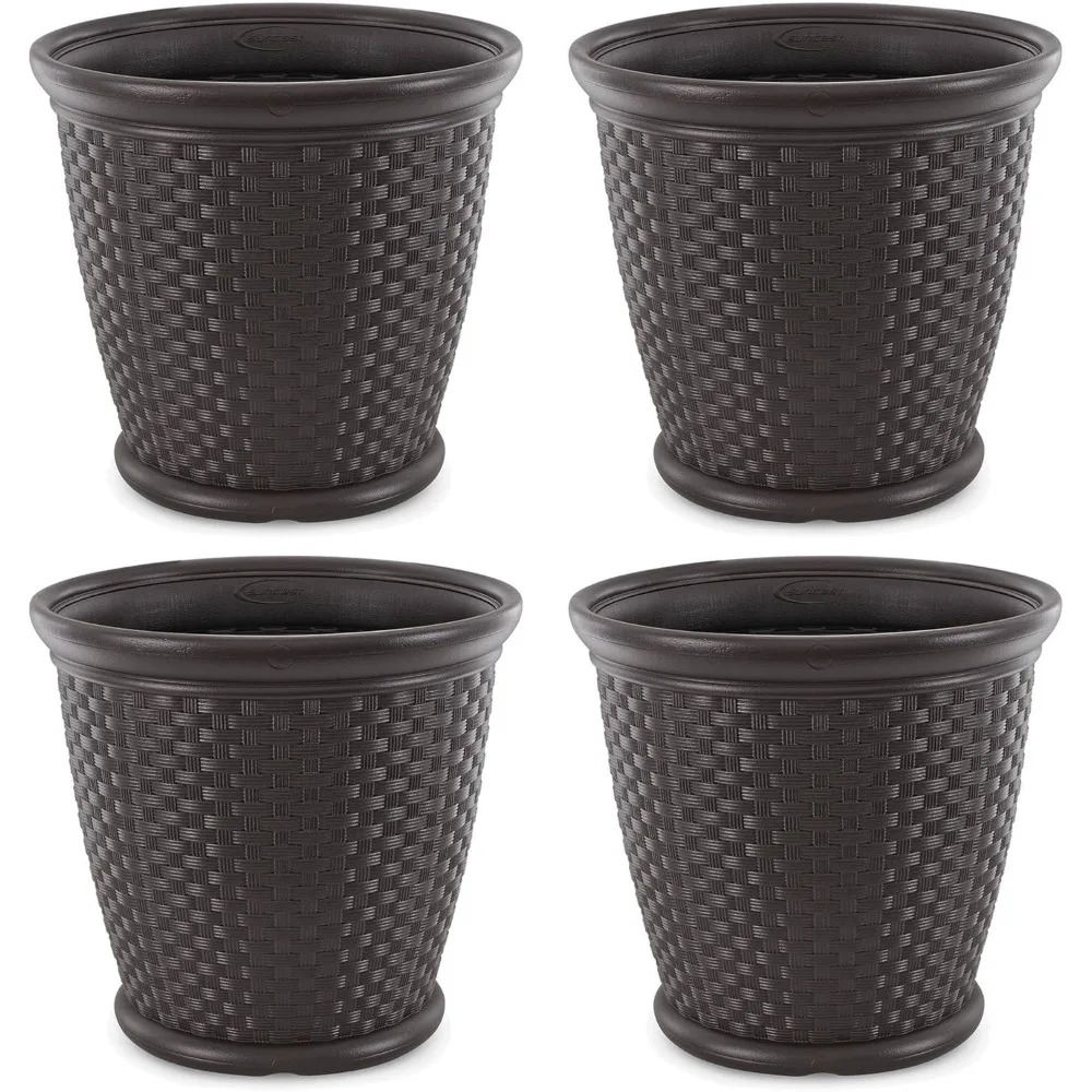 

Suncast Sonora 4 Pack 22 Inch Plastic Wicker Indoor or Outdoor Decorative Garden Flower Planter for Entryways, Porch, and Backya