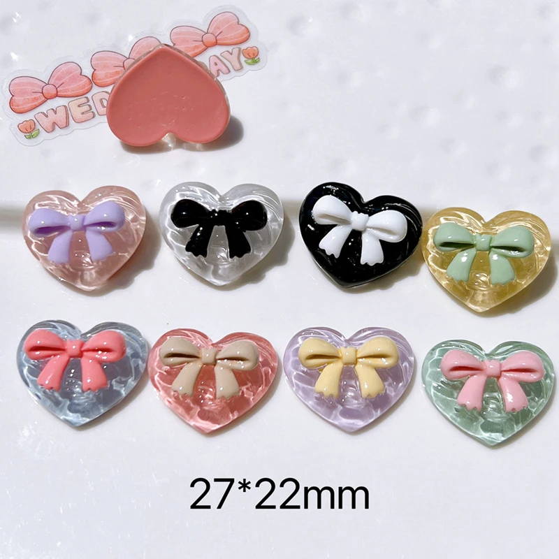 10 Pcs New Cute Butterfly Junction Heart-Shaped Resin Flat Back Fit Phone Deco Parts Embellishments For Hair Bows AccessoriesA60