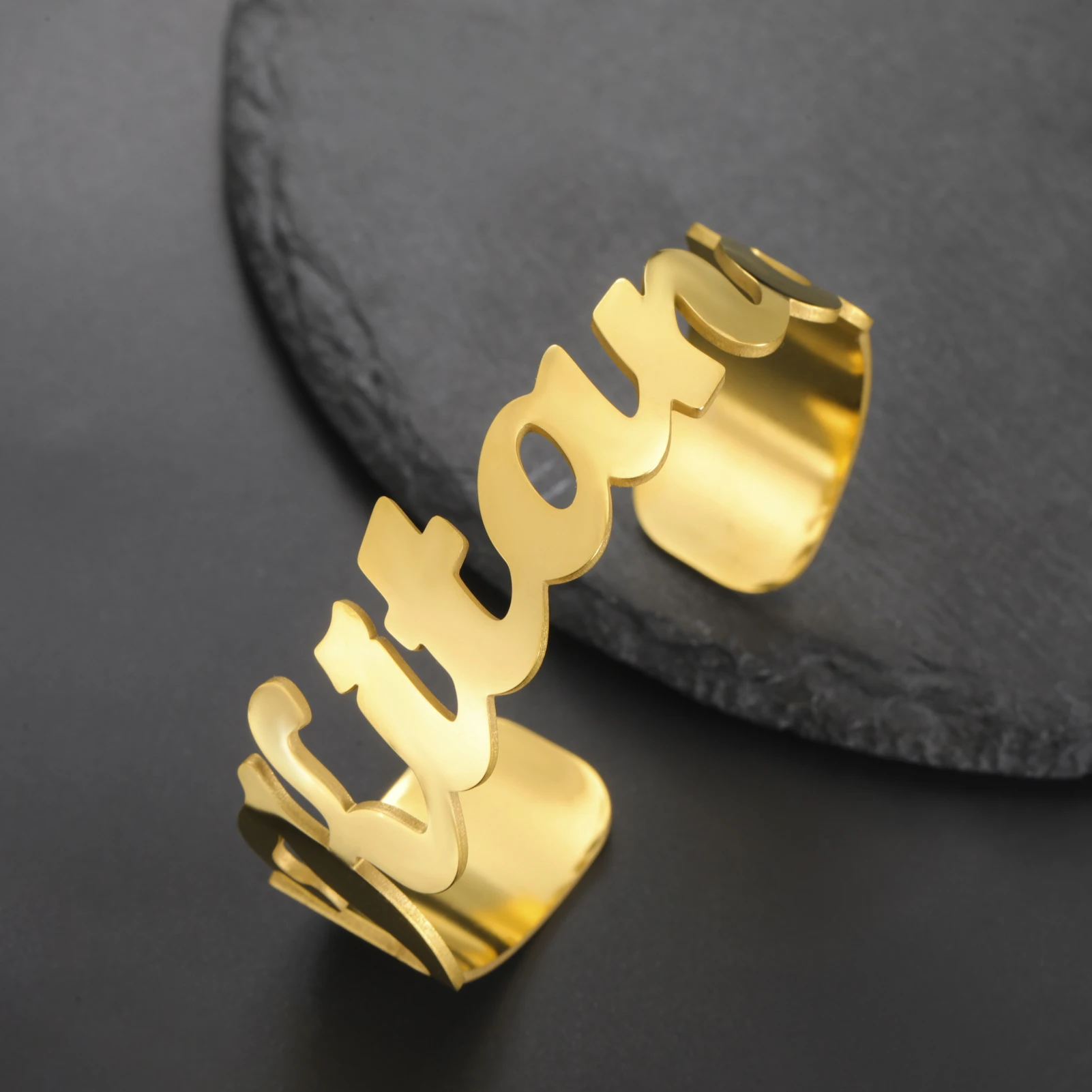 

COOLTIMNE 20mm Wide Custom Big Name Cuff Bracelet Stainless Steel Gold Color Personalized Letter Bangles Jewelry Gift for Women