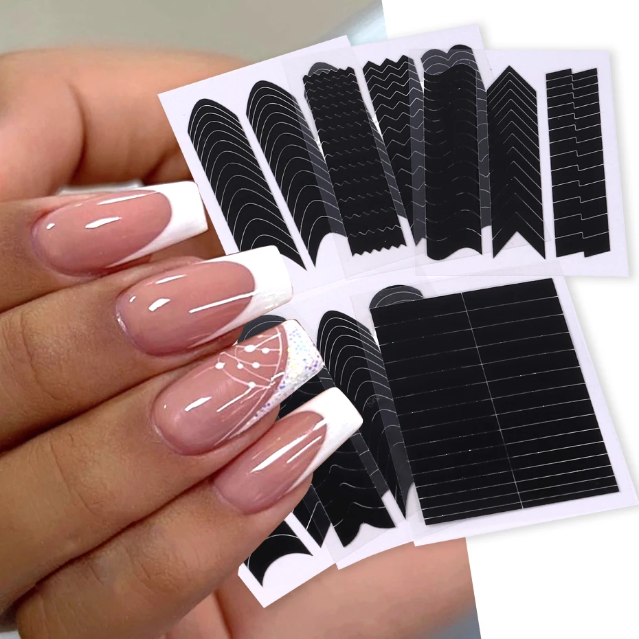 French Strip Line Nail Art Form Fringe Tip Guides Wavy Oblique Spray Template Stickers Creative Stencil DIY Manicure Tools Decor