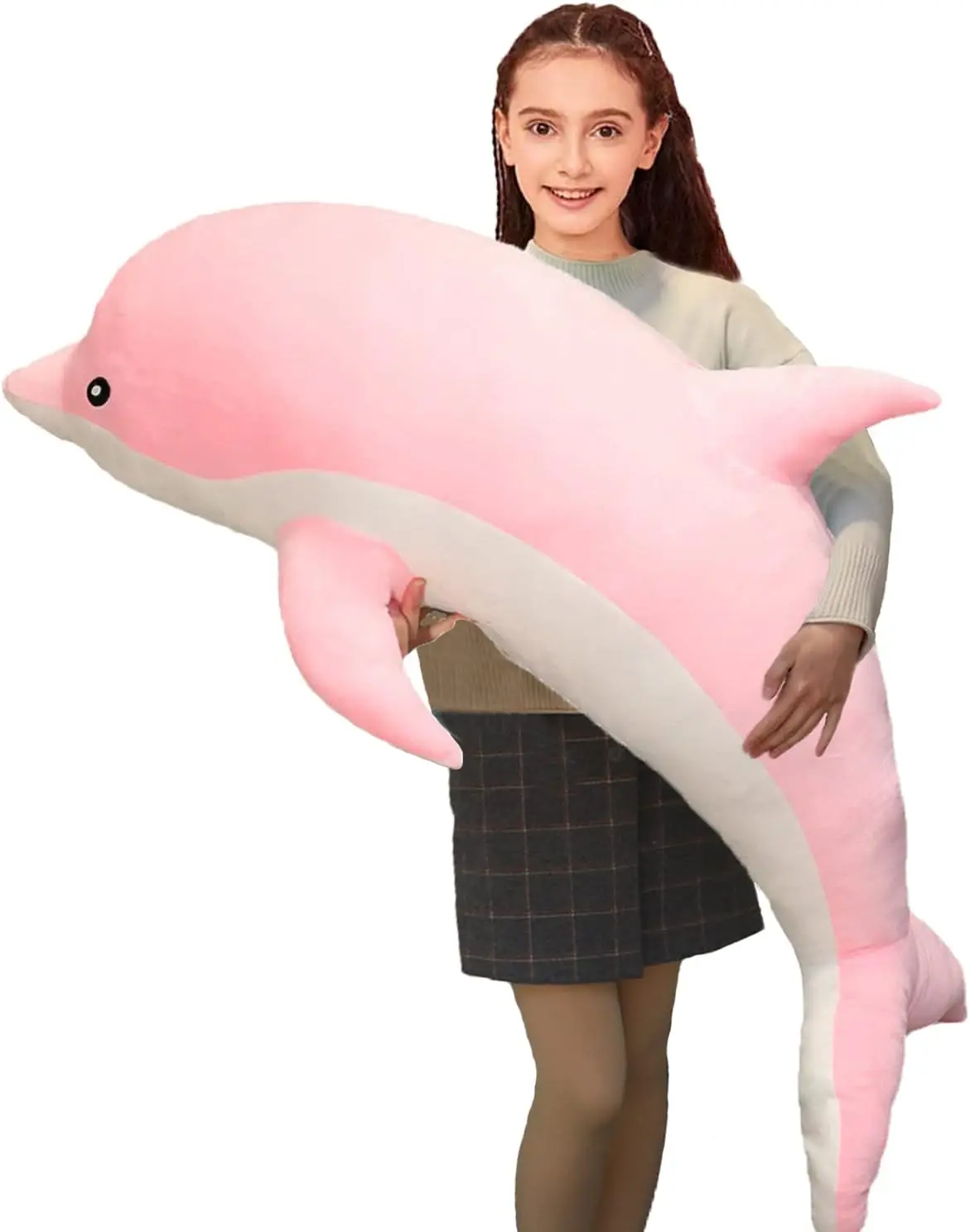 

Super Soft Dolphin Plush Pillow Toy for Kids, 120cm Pink Sea Animal Stuffed Doll Sleeping Cushion Gift