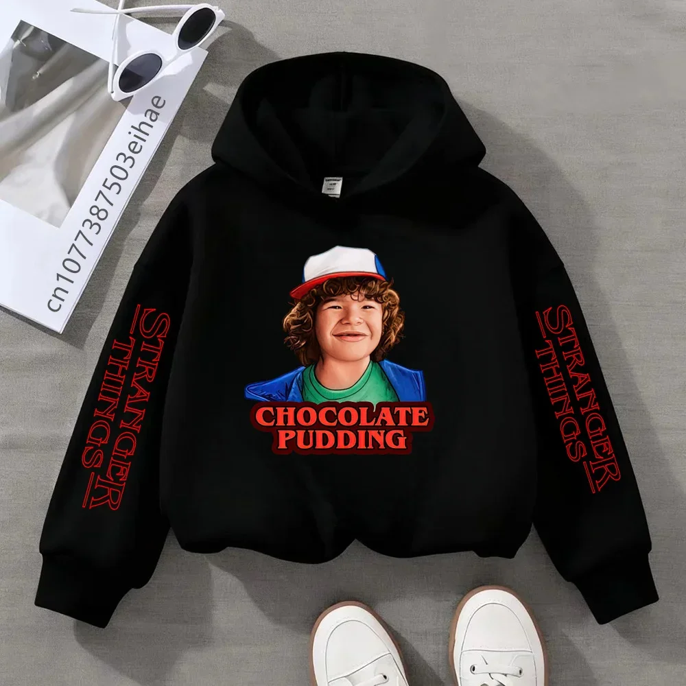 Europäischer und amerikanischer Retro-Stil, Strange Story Print Kapuzenpullover für Kinder im Alter von 3–14 Jahren – bequemer Cartoon-Stil