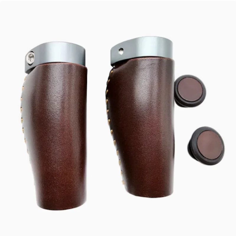 Folding bicycle retro leather meat ball handle set bicycle long and short and long grips.