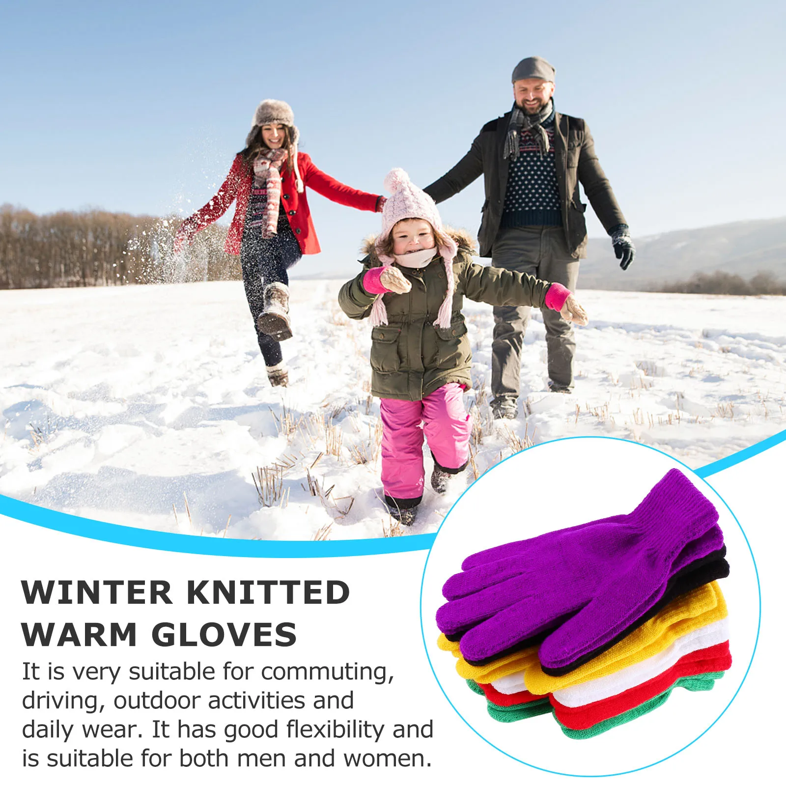 

6 пар однотонных велосипедных перчаток, вязаные зимние теплые перчатки, повседневные гибкие варежки с длинными пальцами для вождения на открытом воздухе