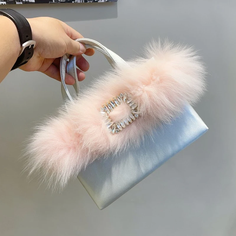 Evening Clutch Party Bags For Women Luxury Designer Handbags Purse 2023 New In Inlaid Rhinestones Feathers Trim Beaded Shoulder