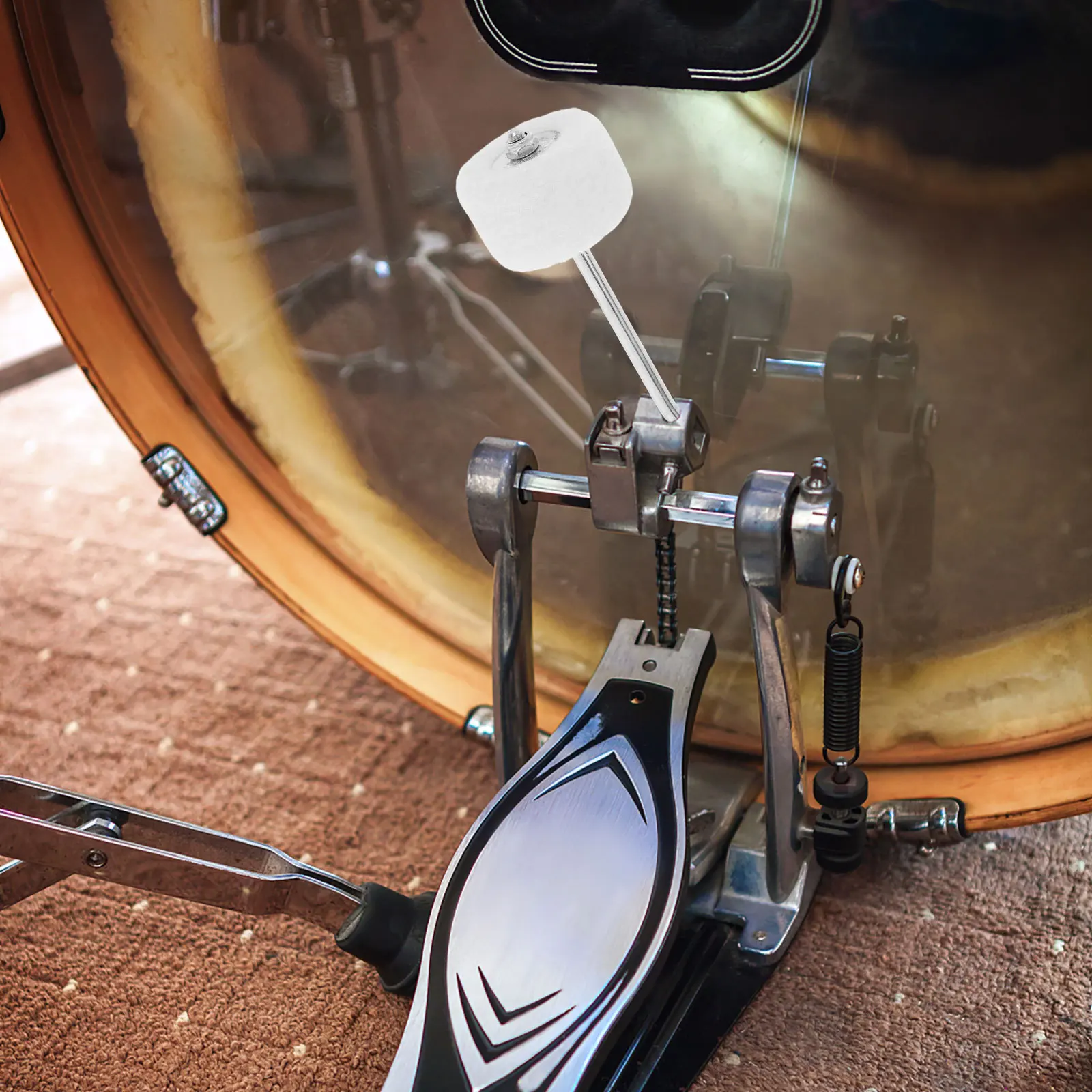 

2Pcs Bass Drum Beater Parts Drum Pedal Hammer Percussion Instrument Accessories Durable Felt Head Metal Handle Replacement