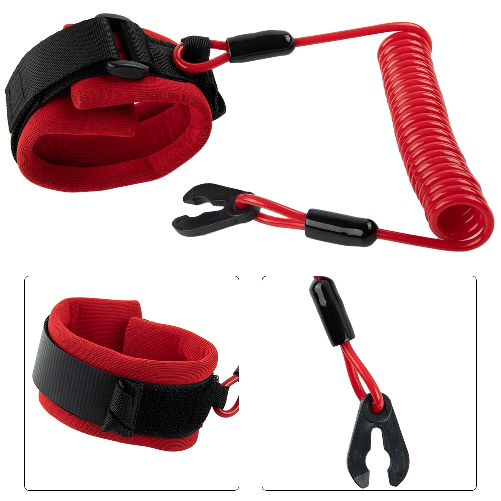 Cordón de muñeca flotante rojo y negro para Kawasaki Jet Ski, cordón de PU duradero con hebilla de aleación de aluminio MPN:-3809 92072, 92072-3816, 1 unidad